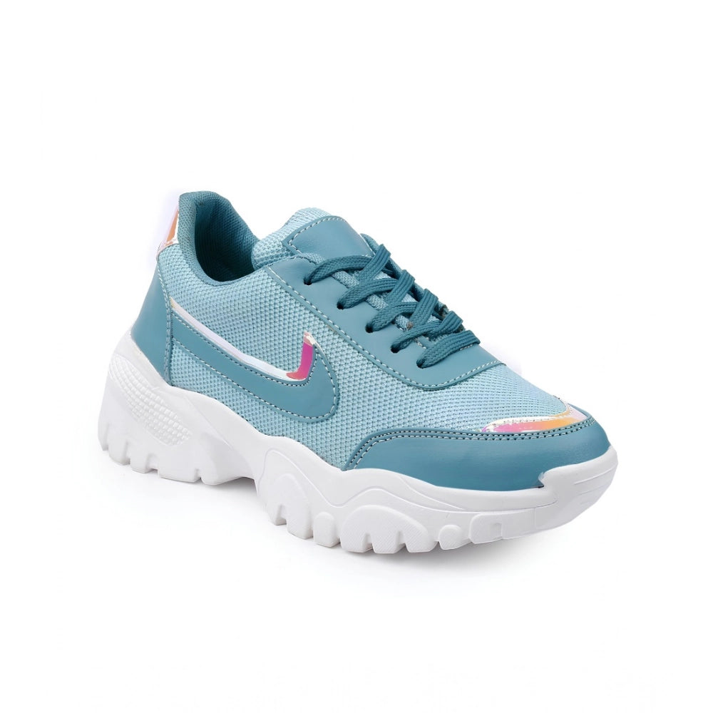 Women'S Casual Mesh Printed Lace-Ups Shoes (Blue)