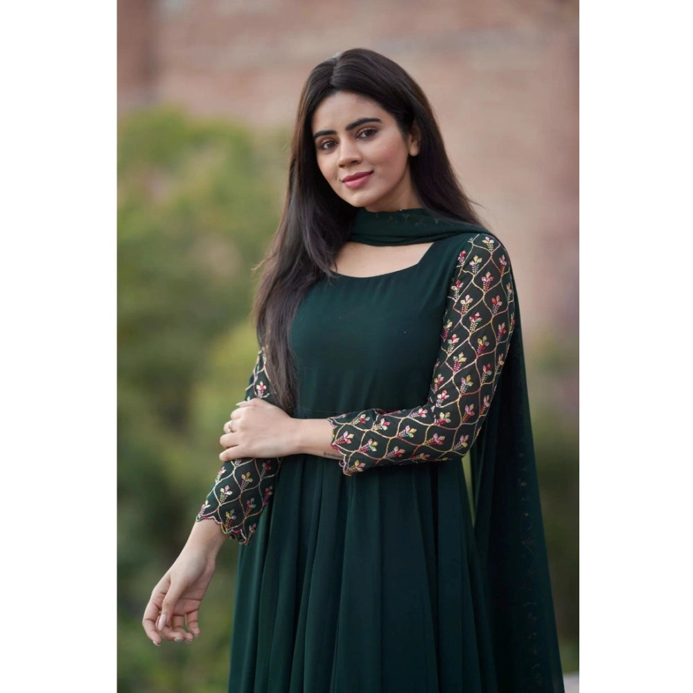 Women'S Georgette Embroidery 3-4Th Sleeve Round Neck Kurti Wit