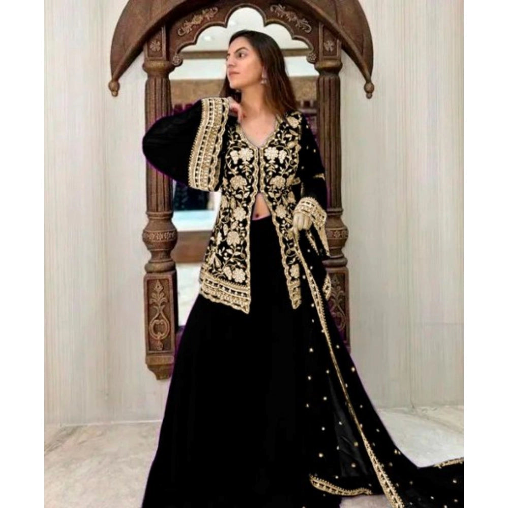 Women'S Georgette Embroidery 3-4Th Sleeve V-Neck Kurti, Palazz