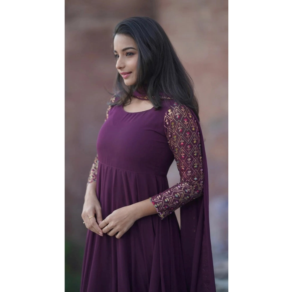 Women'S Georgette Embroidery 3-4Th Sleeve Round Neck Kurti Wit