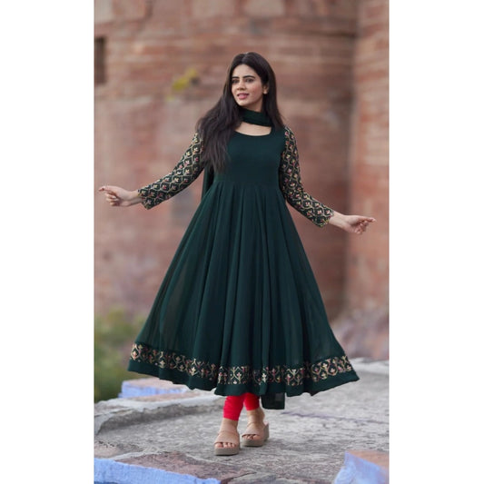 Women'S Georgette Embroidery 3-4Th Sleeve Round Neck Kurti Wit