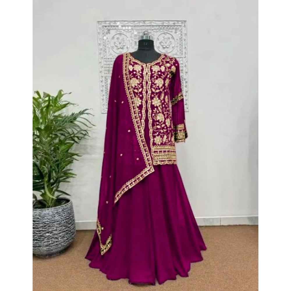 Women'S Georgette Embroidery 3-4Th Sleeve V-Neck Kurti, Palazz