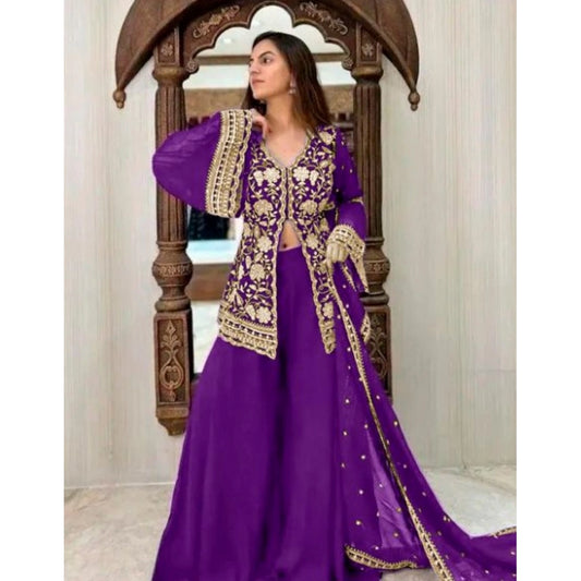 Women'S Georgette Embroidery 3-4Th Sleeve V-Neck Kurti, Palazz