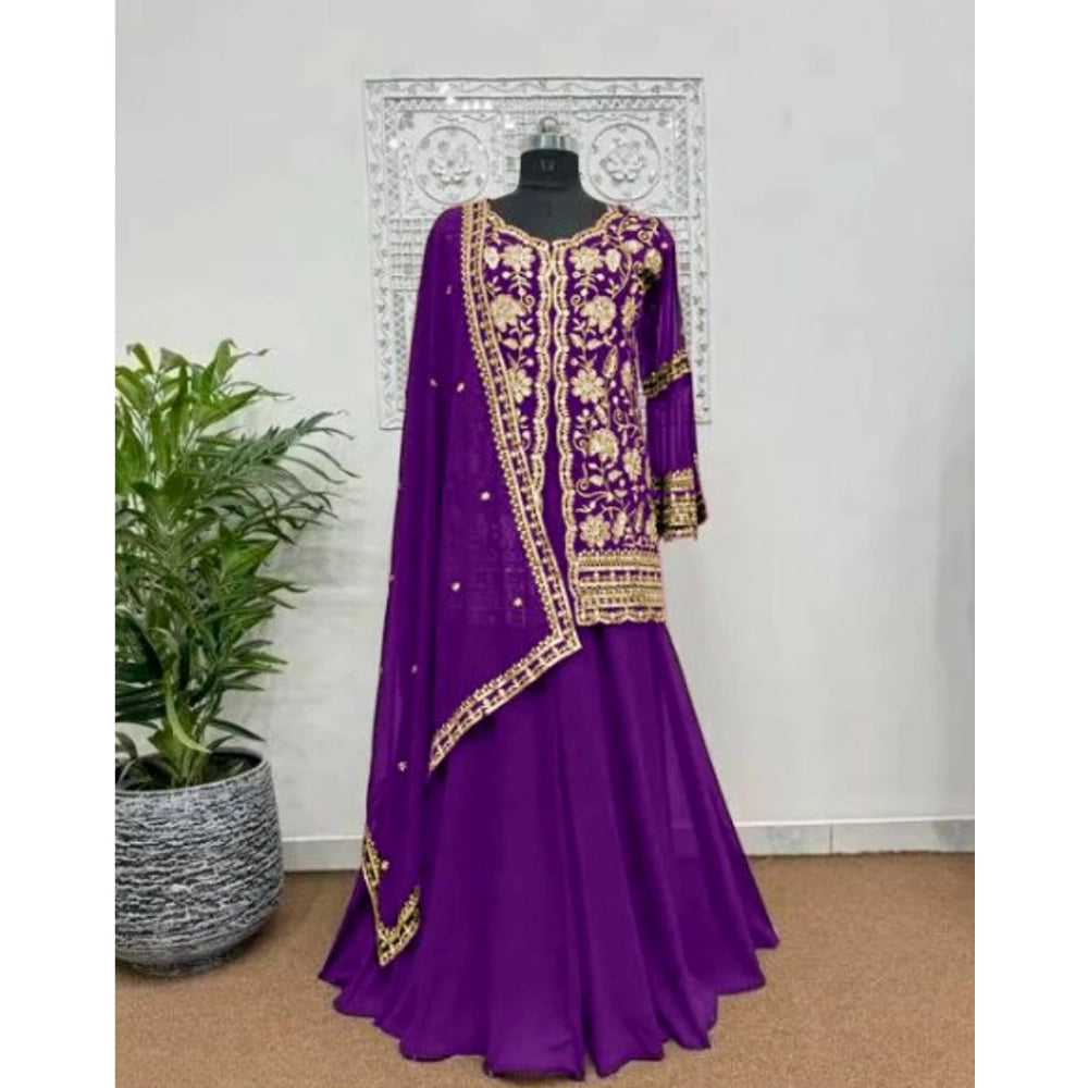 Women'S Georgette Embroidery 3-4Th Sleeve V-Neck Kurti, Palazz