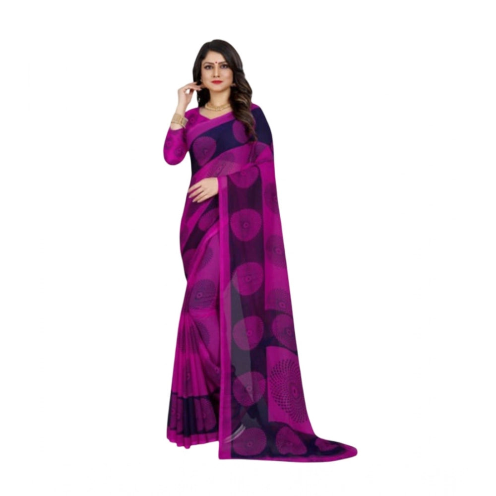 Women'S Georgette Printed Saree With Unstitched Blouse 5.5Mtr