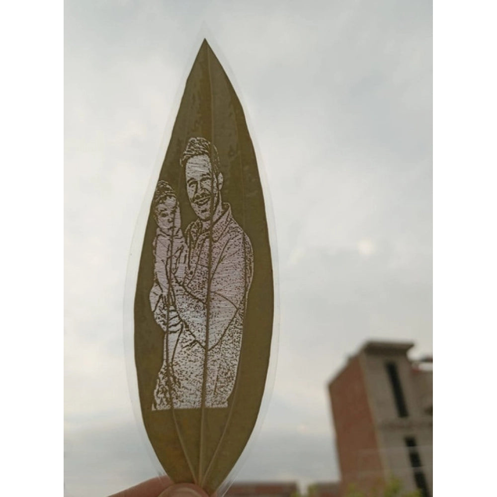Custom Father &Amp; Child Portrait Engraved On Natural Leaf –