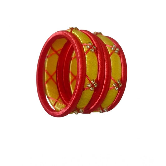 Women'S Plastic Silk Thread Bangles (Lemon Yellow, Size: 2.2)