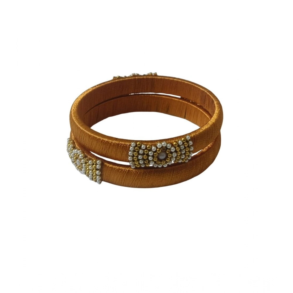 Women'S Plastic Silk Thread Bangles (Light Brown, Size: 2.1)
