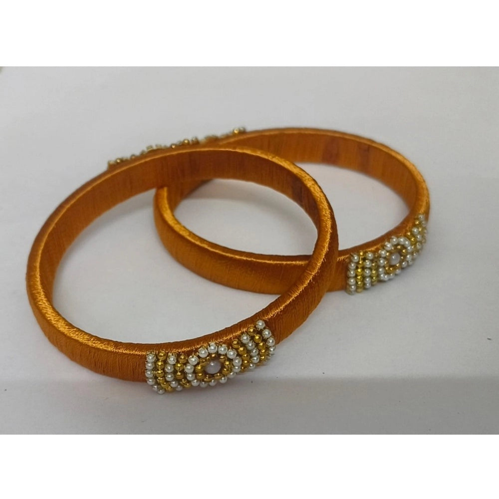 Women'S Plastic Silk Thread Bangles (Light Brown, Size: 2.1)