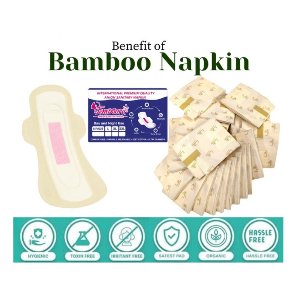 Pack Of_12 Pcs Cotton Bamboo Sanitary Pads With Wings (White,