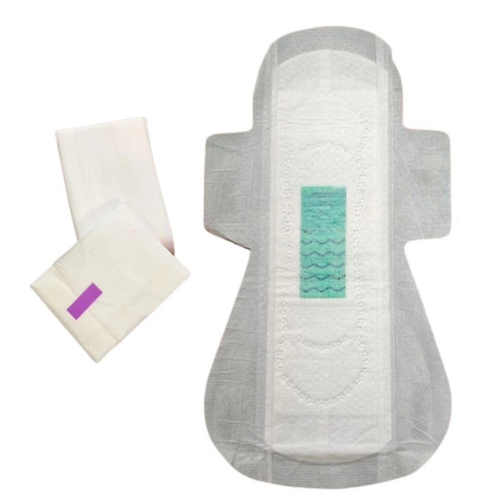 Pack Of_12 Pcs Cotton Green Wave Anion Sanitary Pads With Wing