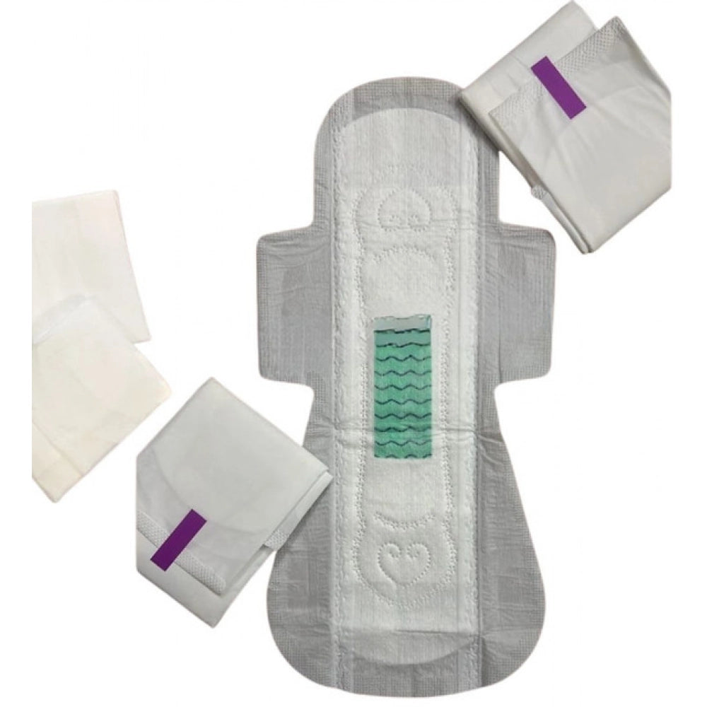 Pack Of_12 Pcs Cotton Green Wave Anion Sanitary Pads With Wing
