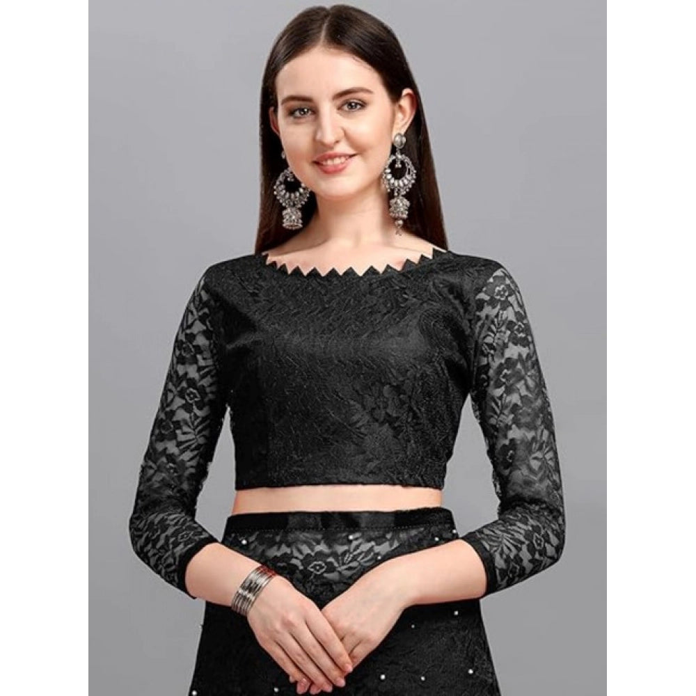 Women'S Net Self Design Saree With Unstitched Blouse 5.5Mtr (B