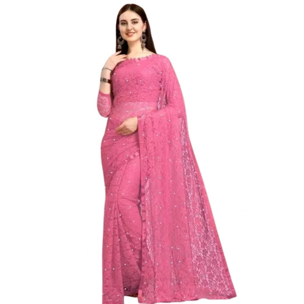 Women'S Net Self Design Saree With Unstitched Blouse 5.5Mtr (D