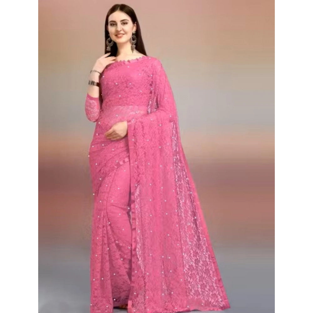 Women'S Net Self Design Saree With Unstitched Blouse 5.5Mtr (D