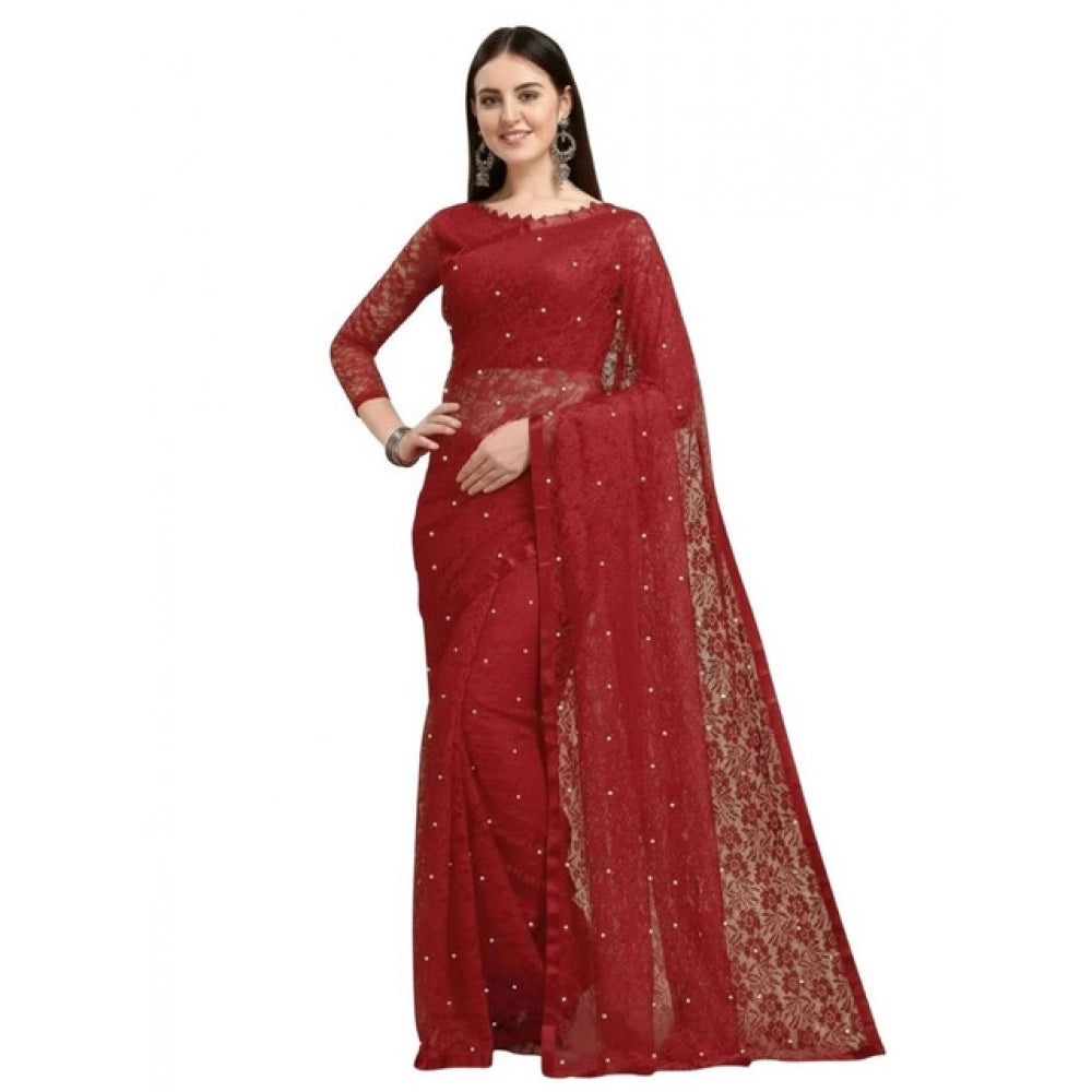 Women'S Net Self Design Saree With Unstitched Blouse 5.5Mtr (M