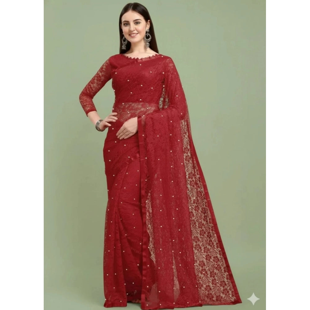 Women'S Net Self Design Saree With Unstitched Blouse 5.5Mtr (M