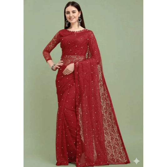 Women'S Net Self Design Saree With Unstitched Blouse 5.5Mtr (M