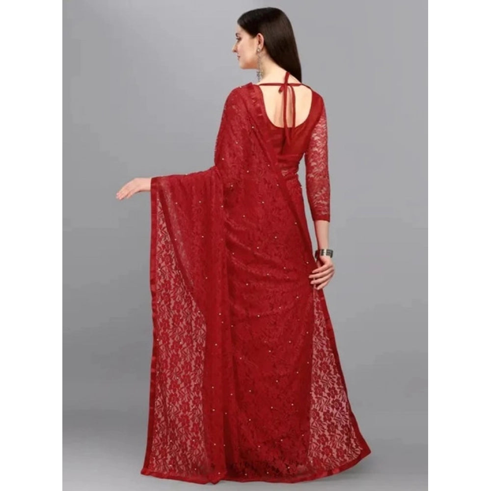 Women'S Net Self Design Saree With Unstitched Blouse 5.5Mtr (M