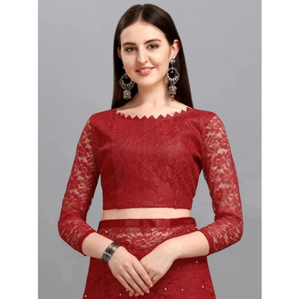 Women'S Net Self Design Saree With Unstitched Blouse 5.5Mtr (M