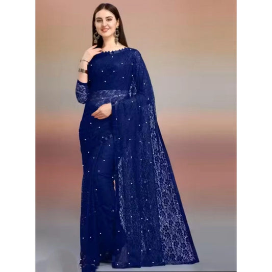 Women'S Net Self Design Saree With Unstitched Blouse 5.5Mtr (N