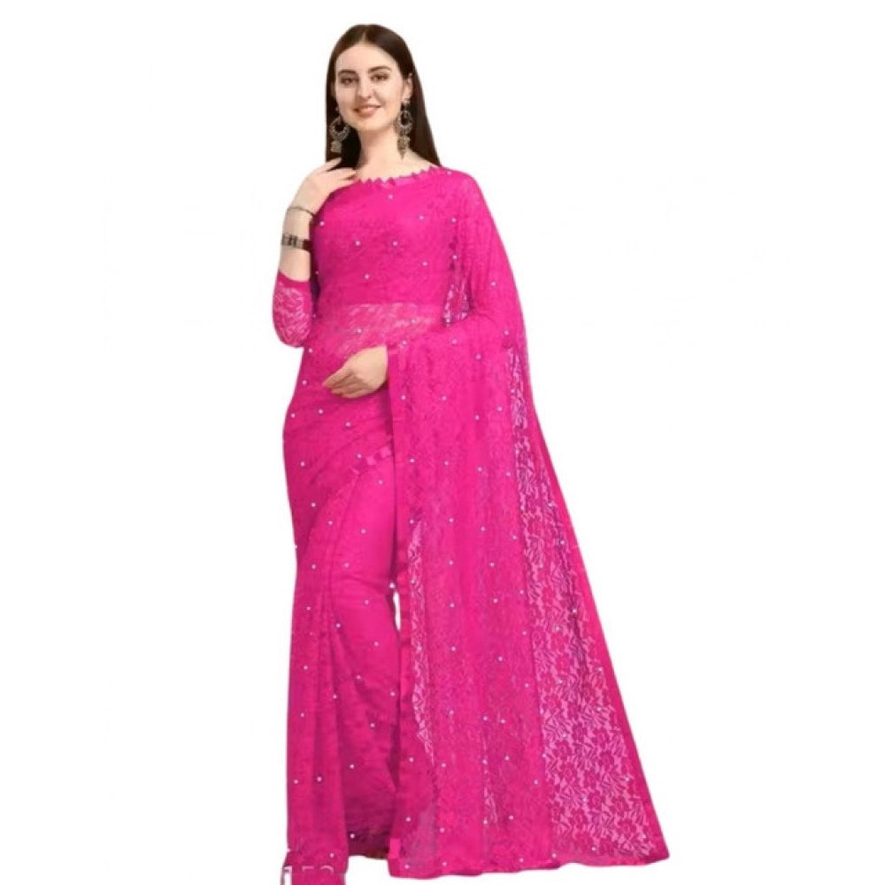 Women'S Net Self Design Saree With Unstitched Blouse 5.5Mtr (R
