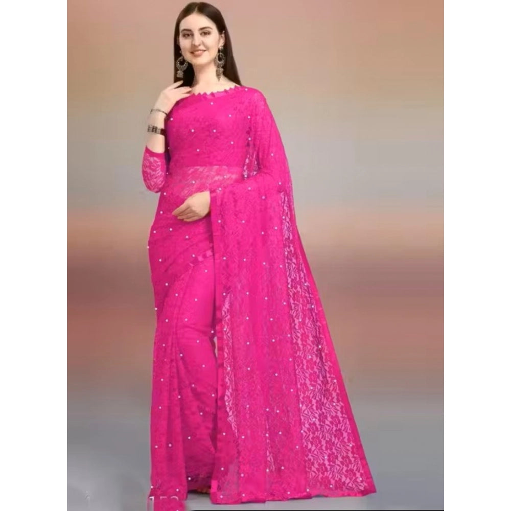 Women'S Net Self Design Saree With Unstitched Blouse 5.5Mtr (R