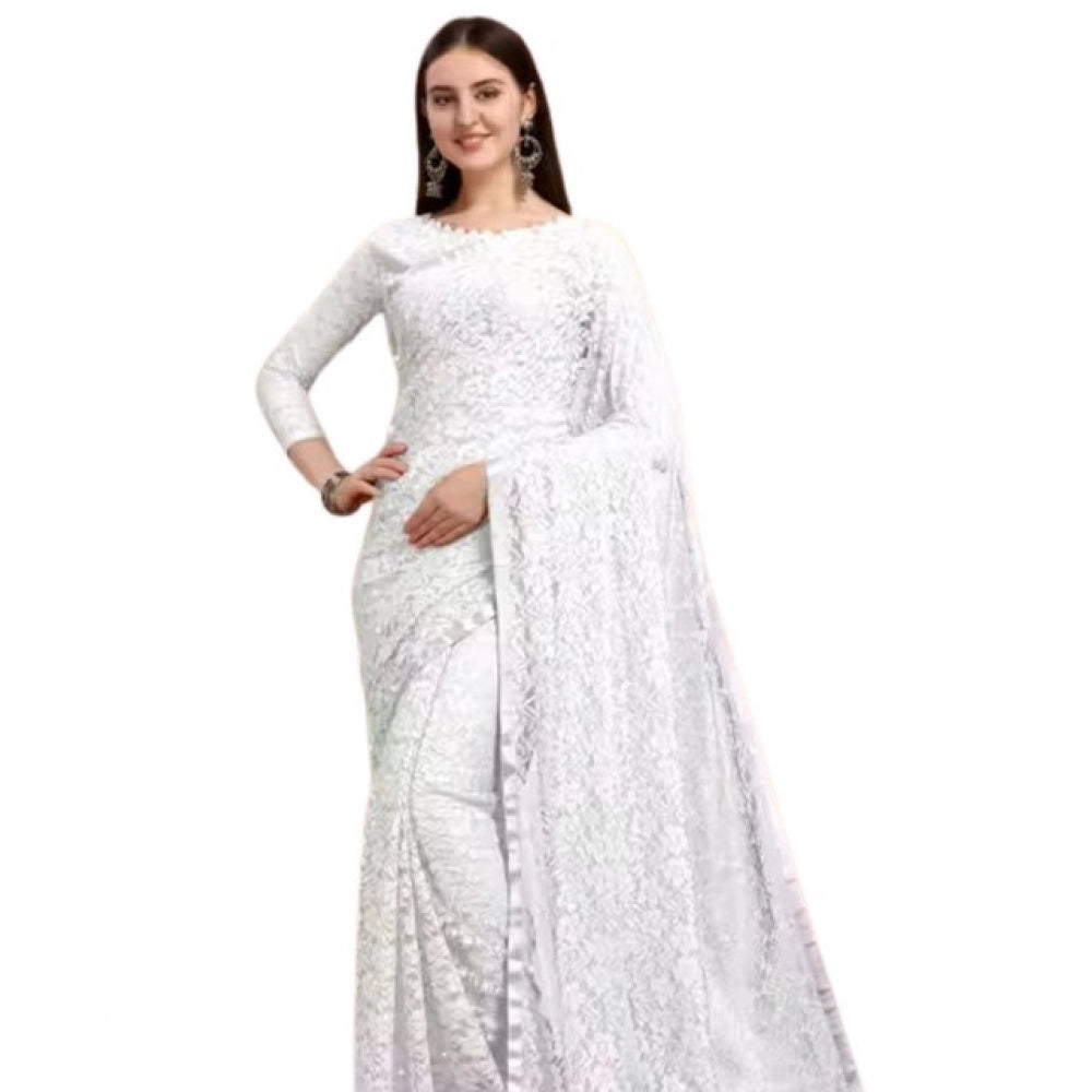 Women'S Net Self Design Saree With Unstitched Blouse 5.5Mtr (W