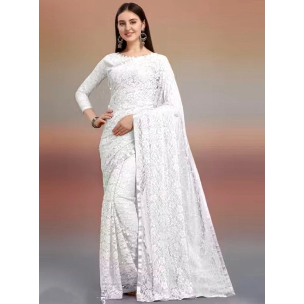 Women'S Net Self Design Saree With Unstitched Blouse 5.5Mtr (W