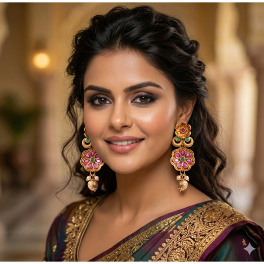 Women'S Zinc Alloy Gold Plated Jhumka Earrings (Multicolor)