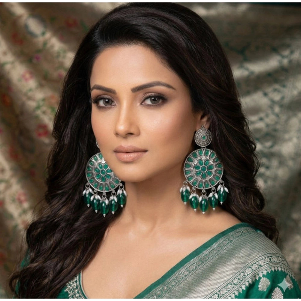 Women's Zinc Alloy Gold Plated Chandbali Earrings (Multicolor)