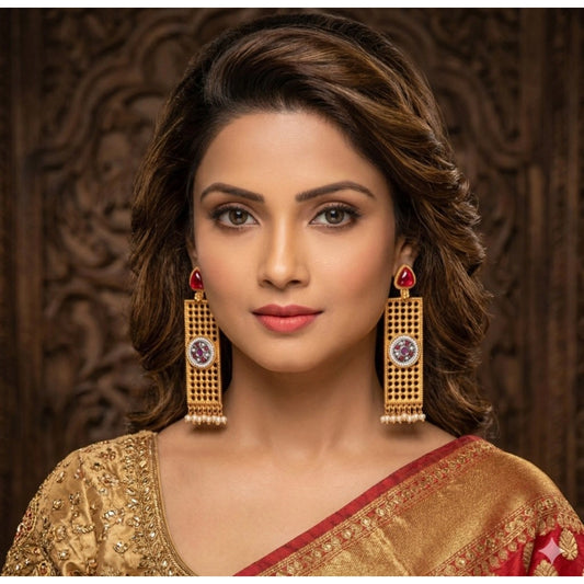 Women'S Zinc Alloy Gold Plated Dangler Earrings (Multicolor)