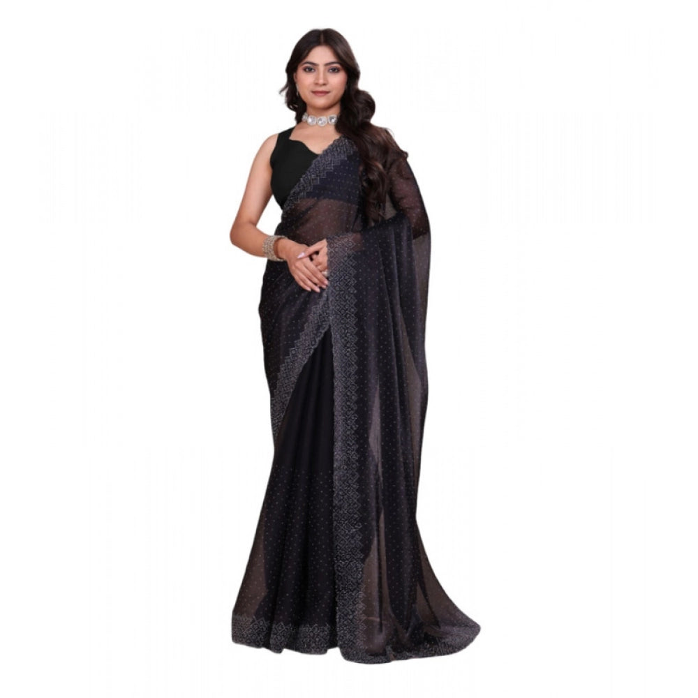 Women's Jimmy choo Embellished Bollywood Saree With Unstitched Blouse 5.5Mtr (Black) - VANSHELLE