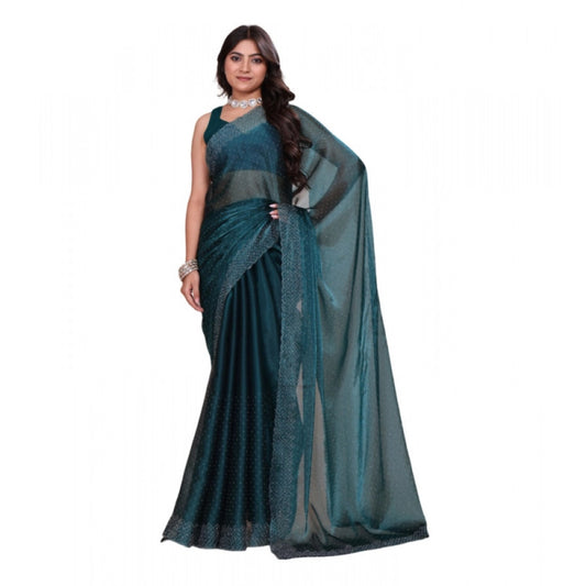 Women's Jimmy choo Embellished Bollywood Saree With Unstitched Blouse 5.5Mtr (Green) - VANSHELLE