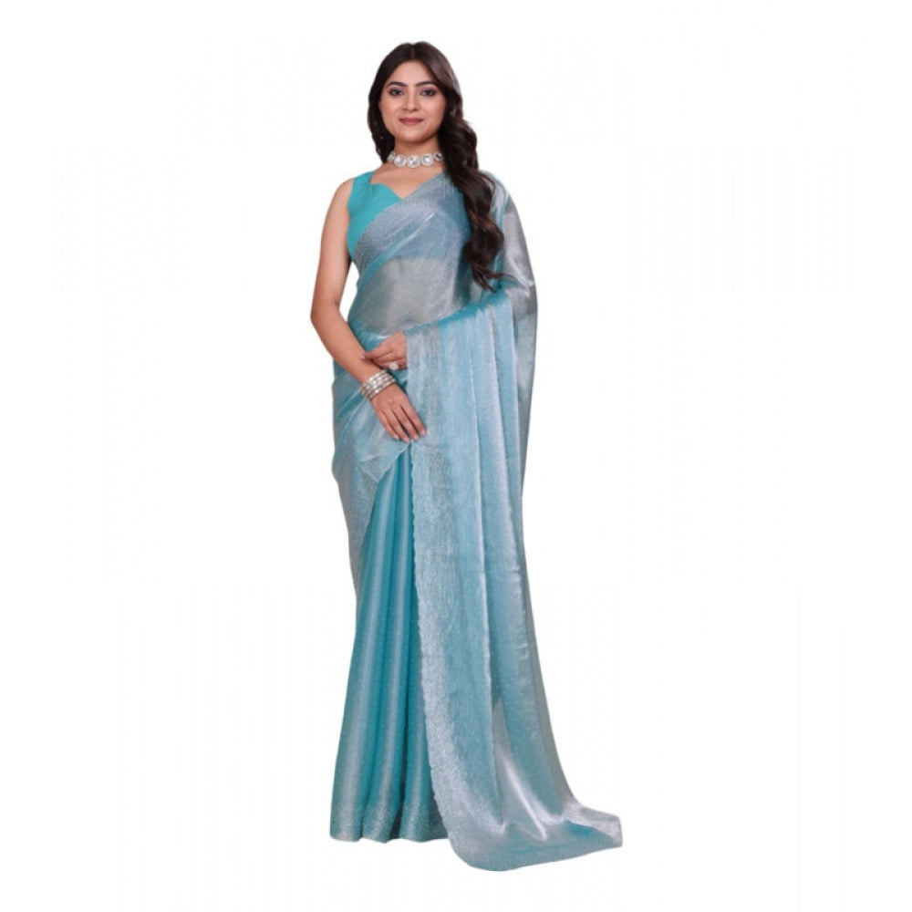 Women's Jimmy choo Embellished Bollywood Saree With Unstitched Blouse 5.5Mtr (Light Blue) - VANSHELLE