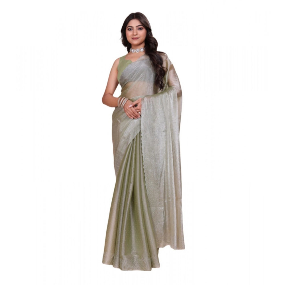 Women's Jimmy choo Embellished Bollywood Saree With Unstitched Blouse 5.5Mtr (Light Green) - VANSHELLE