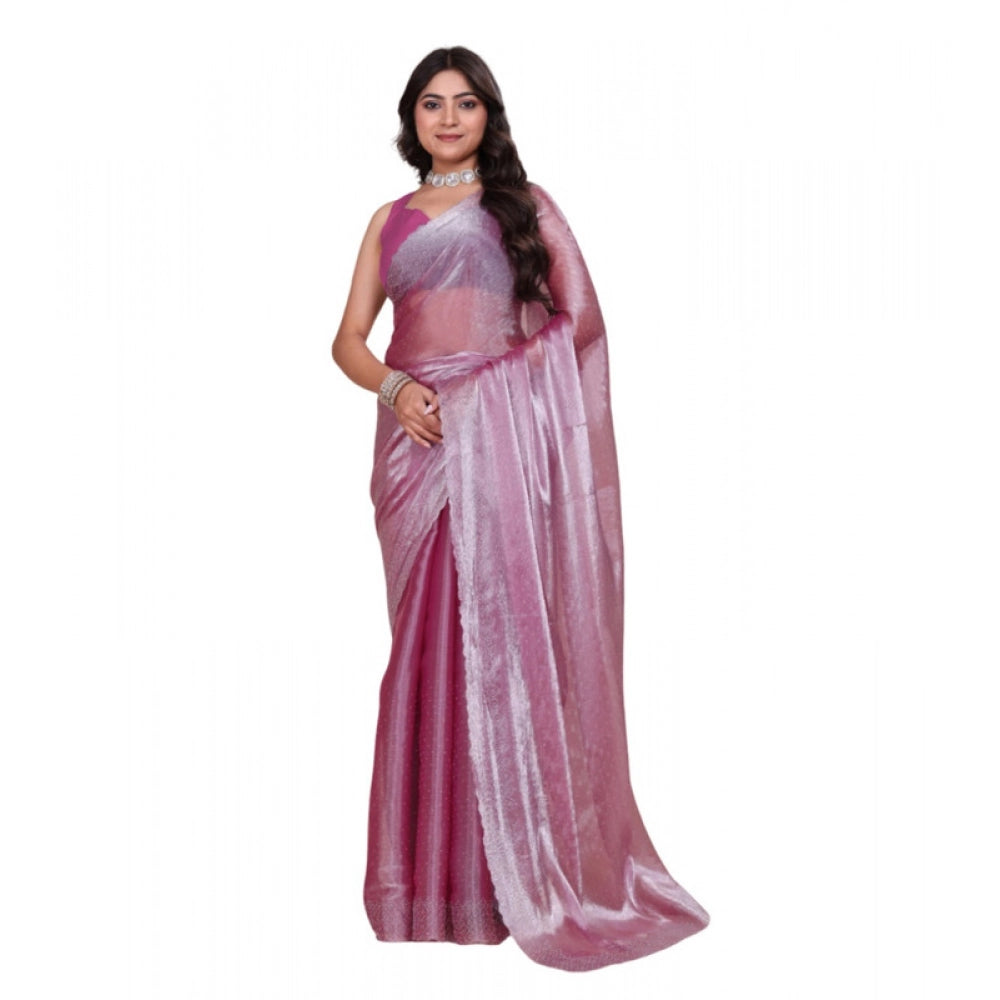 Women's Jimmy choo Embellished Bollywood Saree With Unstitched Blouse 5.5Mtr (Magenta) - VANSHELLE