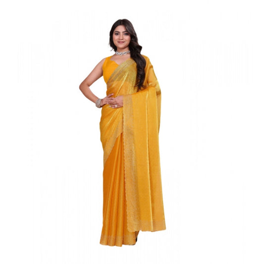 Women's Jimmy choo Embellished Bollywood Saree With Unstitched Blouse 5.5Mtr (Mustard) - VANSHELLE