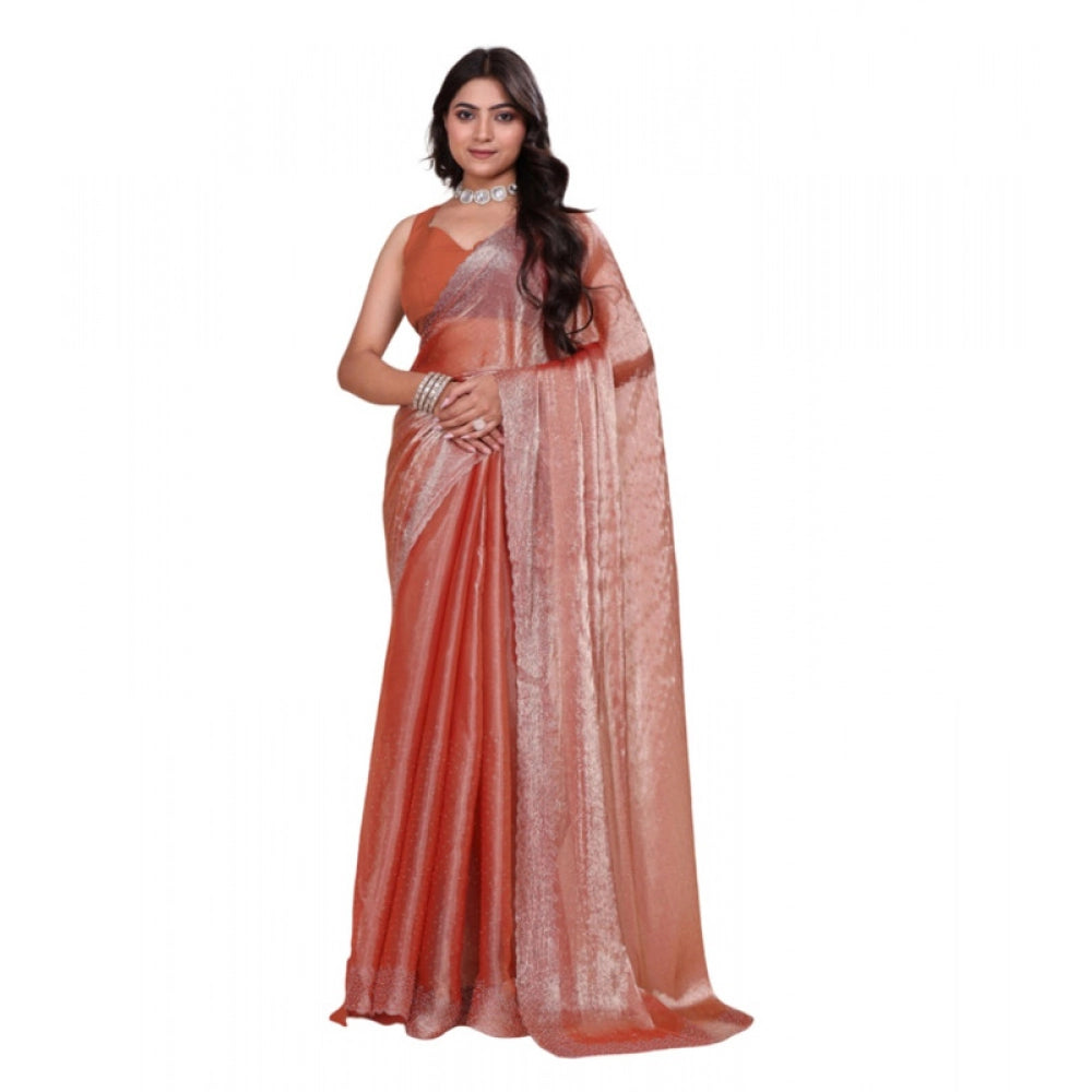 Women's Jimmy choo Embellished Bollywood Saree With Unstitched Blouse 5.5Mtr (Orange) - VANSHELLE