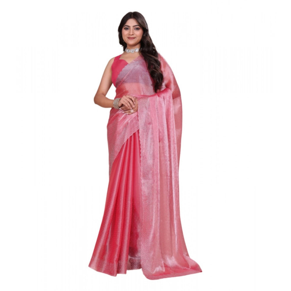 Women's Jimmy choo Embellished Bollywood Saree With Unstitched Blouse 5.5Mtr (Pink) - VANSHELLE