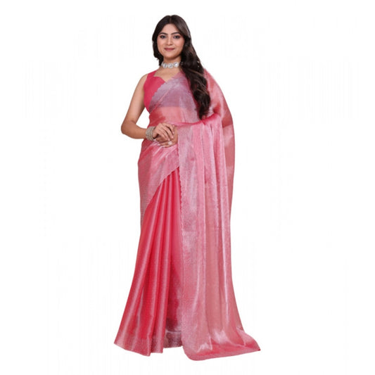 Women's Jimmy choo Embellished Bollywood Saree With Unstitched Blouse 5.5Mtr (Pink) - VANSHELLE
