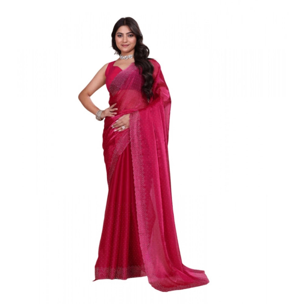 Women's Jimmy choo Embellished Bollywood Saree With Unstitched Blouse 5.5Mtr (Red) - VANSHELLE