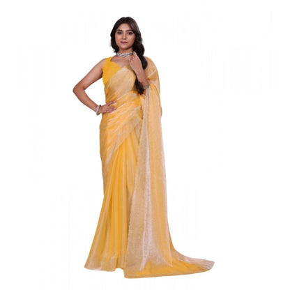 Women's Jimmy choo Embellished Bollywood Saree With Unstitched Blouse 5.5Mtr (Yellow)