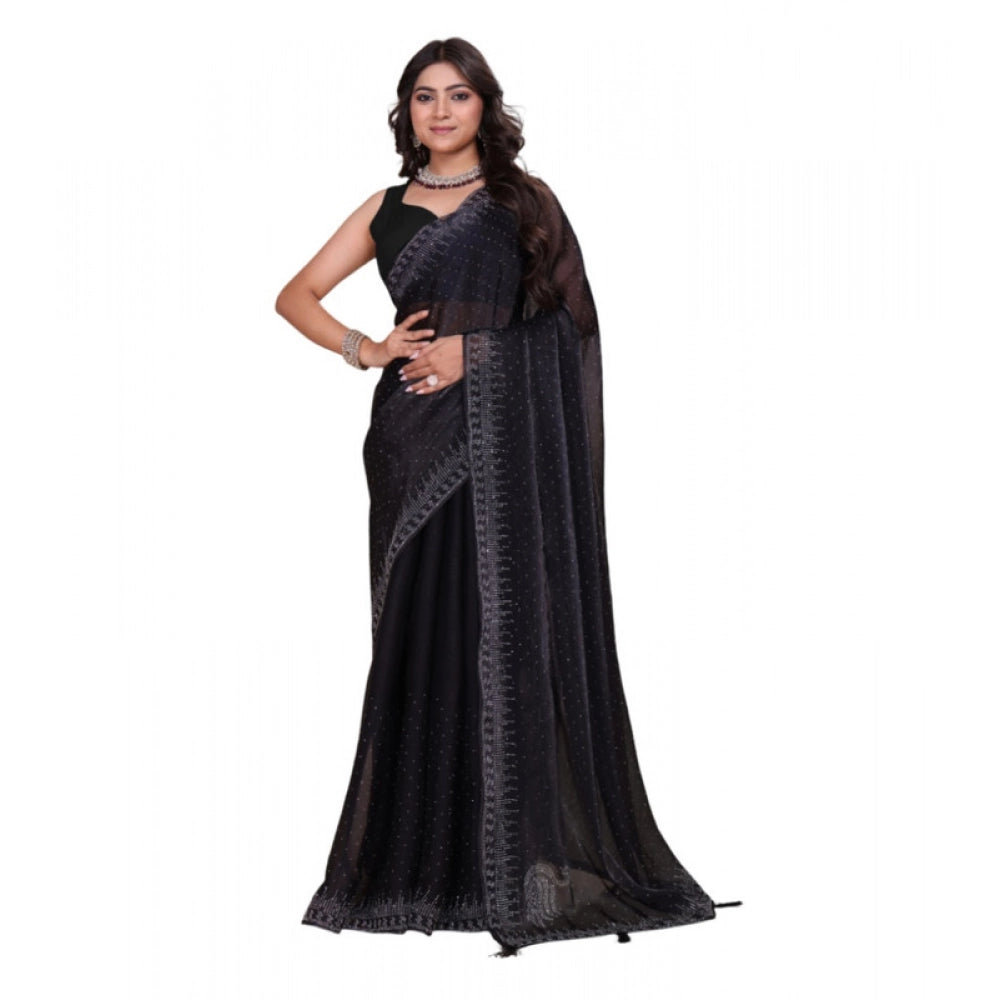 Women's Jimmy choo Embellished Bollywood Saree With Unstitched Blouse 5.5Mtr (Black) - VANSHELLE