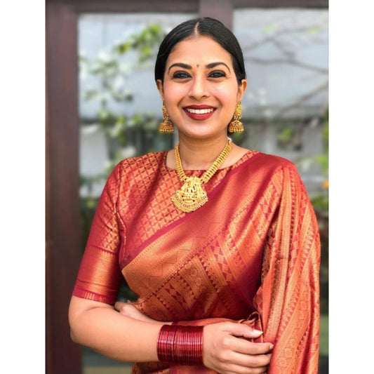 Women's Litchi silk Printed Saree With Unstitched Blouse (Red) - VANSHELLE