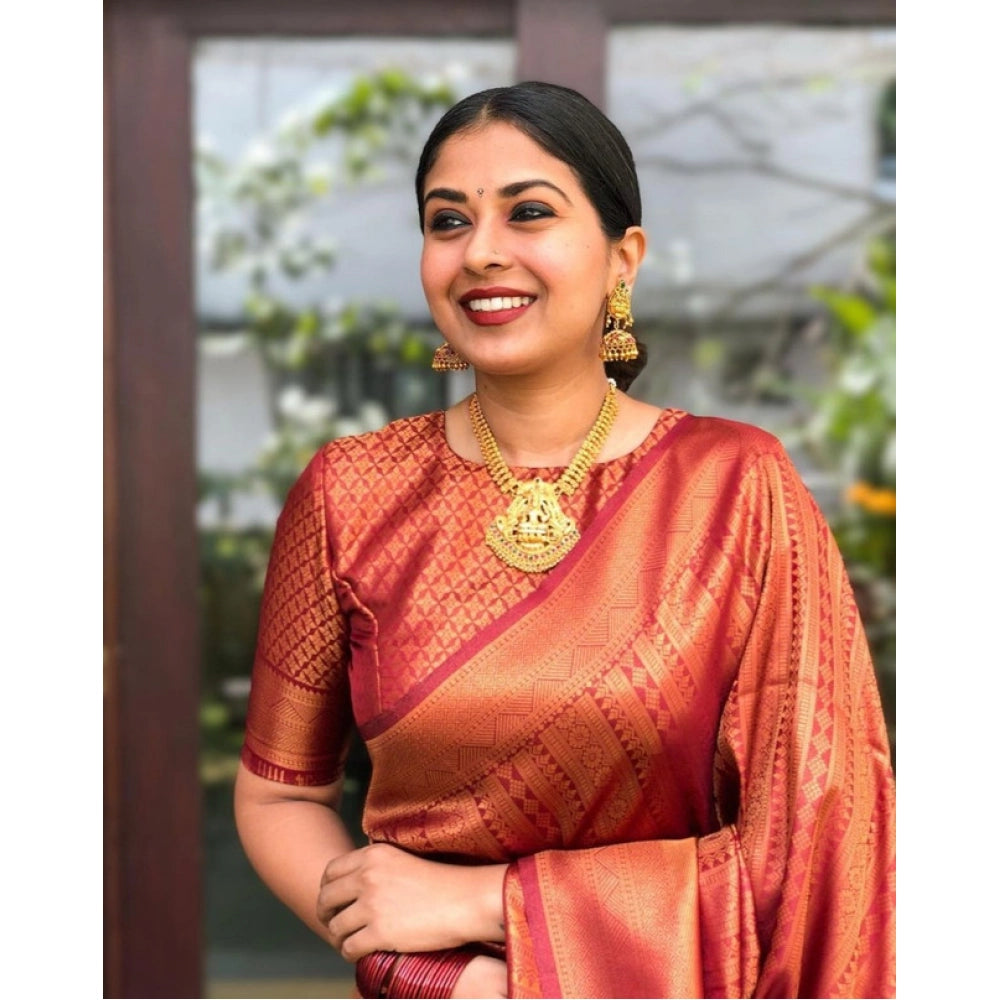 Women's Litchi silk Printed Saree With Unstitched Blouse (Red) - VANSHELLE