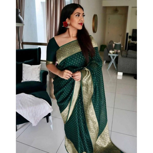 Women's Litchi silk Printed Saree With Unstitched Blouse (Green) - VANSHELLE