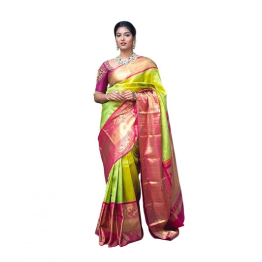 Women's Litchi silk Printed Saree With Unstitched Blouse (Green) - VANSHELLE