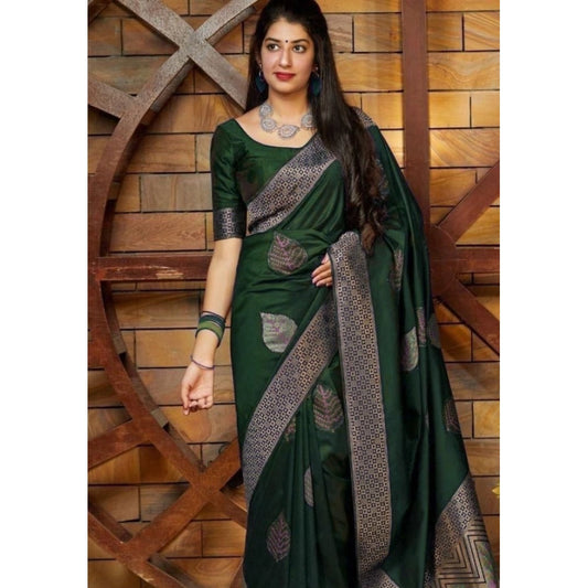 Women's Litchi silk Printed Saree With Unstitched Blouse (Green) - VANSHELLE