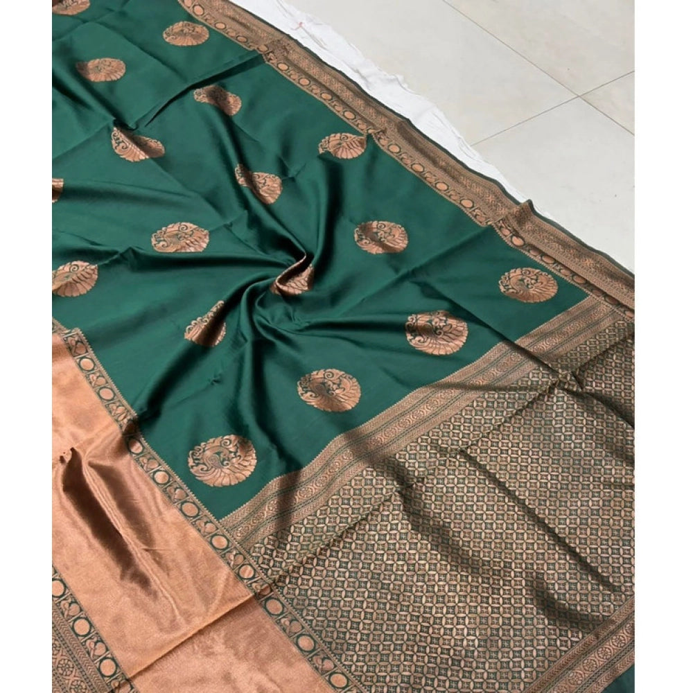 Women's Litchi silk Printed Saree With Unstitched Blouse (Green) - VANSHELLE